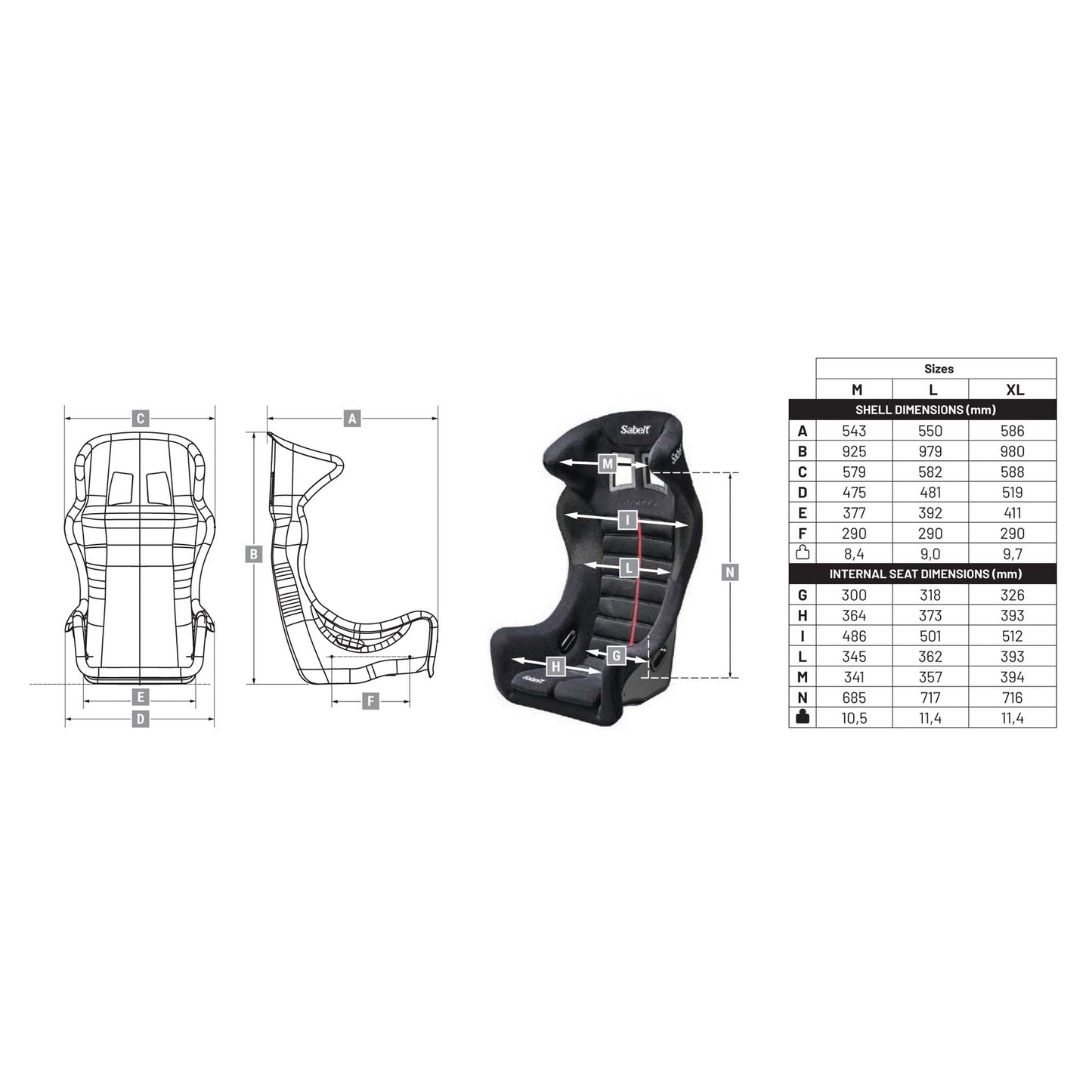 Sabelt Taurus Medium Fiberglass Racing Seat